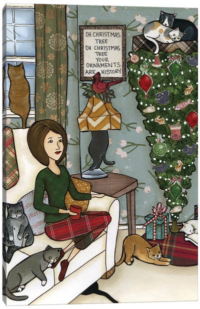 Oh Christmas Tree Cats Canvas Art Print - Naughty or Nice