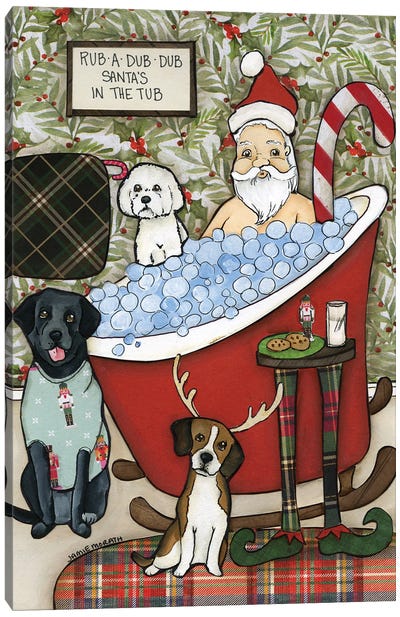 Santa's In The Tub Canvas Art Print - Maltese