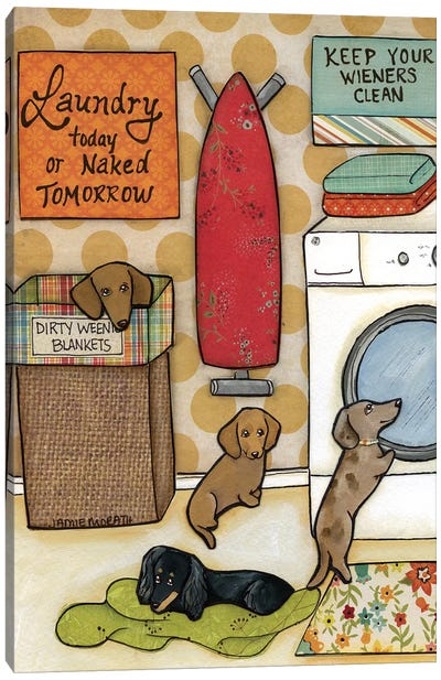 Keep Your Wieners Clean Canvas Art Print - Animal Humor Art