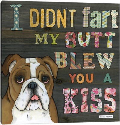 Blew You A Kiss Wood Canvas Art Print - Bulldog Art