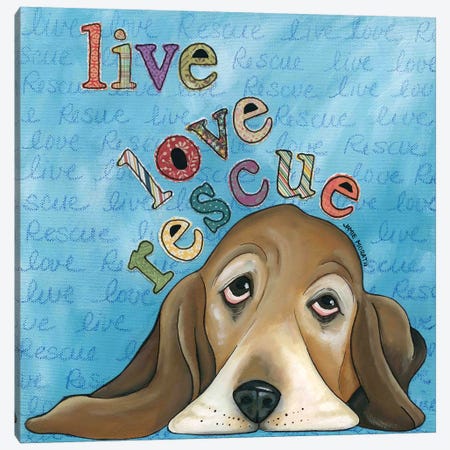 Live Love Rescue Basset Canvas Print #MRH61} by Jamie Morath Canvas Wall Art