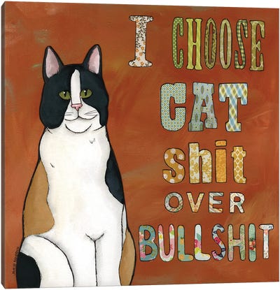 Bullshit Cat Canvas Art Print - Calico Cat Art