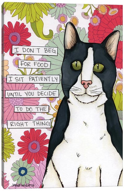 I Don't Beg Canvas Art Print - Tuxedo Cat Art