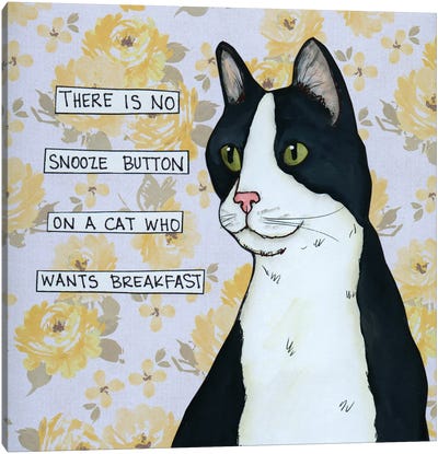 Snooze Button Canvas Art Print - Tuxedo Cat Art
