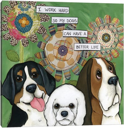 Work Hard Dogs Canvas Art Print - Basset Hounds