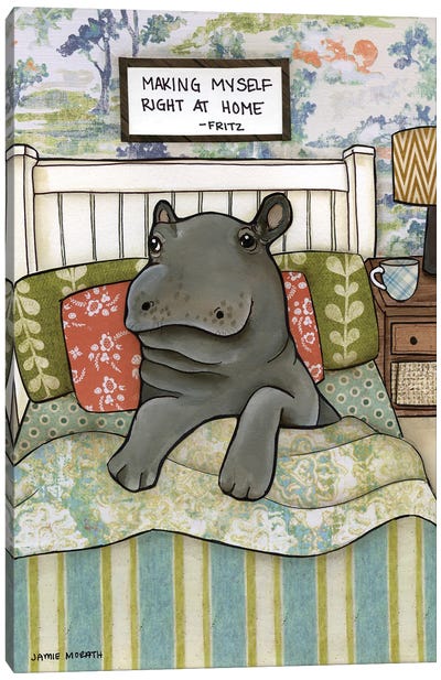 Right At Home Canvas Art Print - Hippopotamus Art
