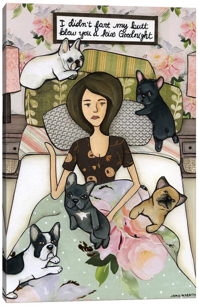 Fart Kiss Goodnight Canvas Art Print - French Bulldog Art