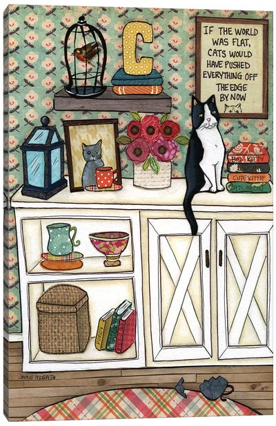 Off The Edge Canvas Art Print - Tuxedo Cat Art