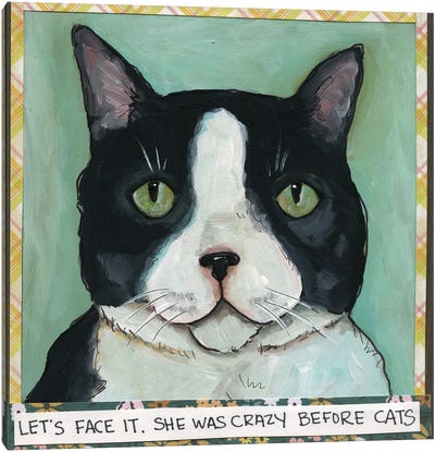 Wood Block Tux Cat Canvas Art Print - Tuxedo Cat Art
