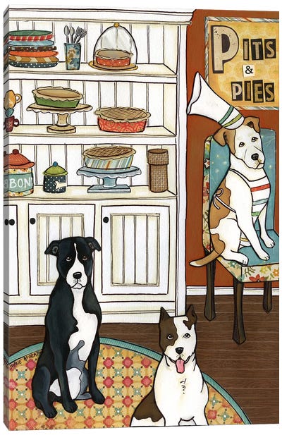 Pits And Pies Canvas Art Print - American Pit Bull Terriers