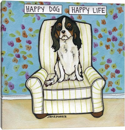 Happy Dog Canvas Art Print - Cavalier King Charles Spaniel Art