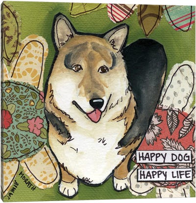 Happy Life Canvas Art Print - Corgi Art