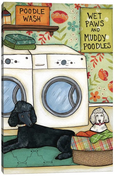 Poodle Wash Canvas Art Print - Poodle Art