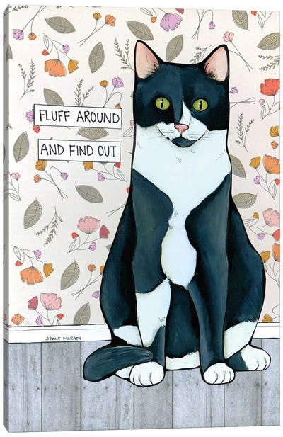 Fluff Around Canvas Art Print - Tuxedo Cat Art