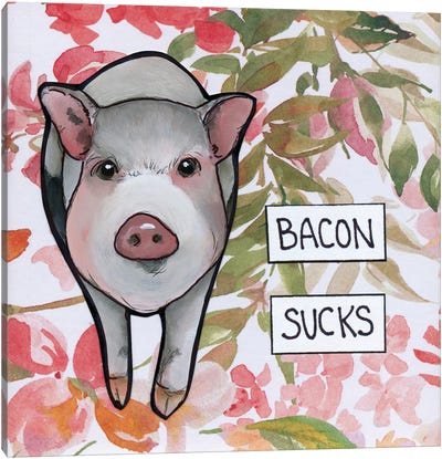 Bacon Sucks II Canvas Art Print - Pig Art