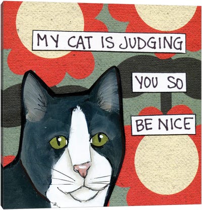 Judging You II Canvas Art Print - Tuxedo Cat Art
