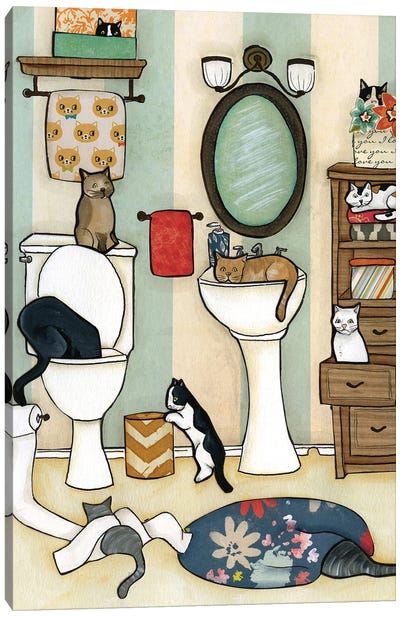 The Big Black Cat Canvas Art Print - Kids Bathroom Art