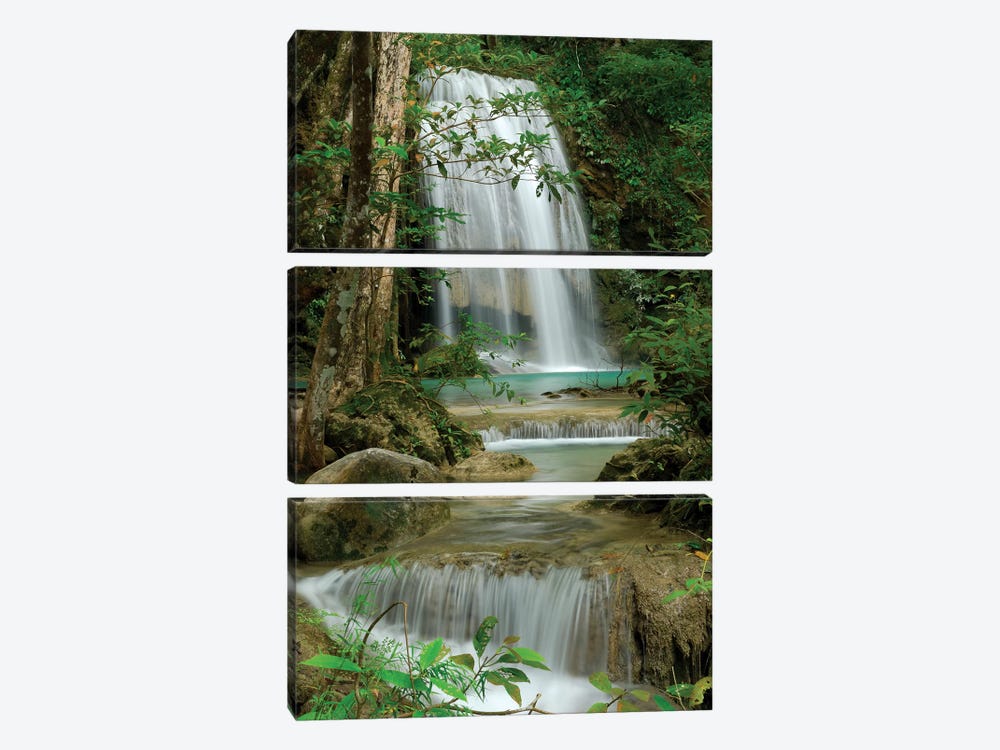 Seven Step Waterfall In Monsoon Forest, Erawan National Park, Thailand by Thomas Marent 3-piece Art Print