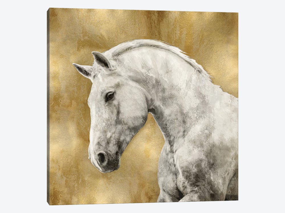White Stallion On Gold 1-piece Canvas Wall Art