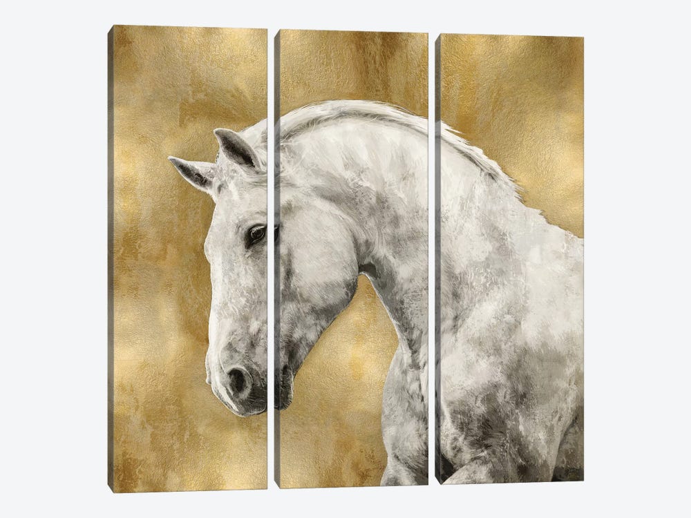 White Stallion On Gold by Martin Rose 3-piece Canvas Art