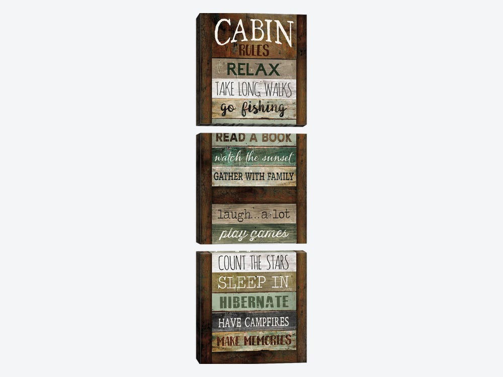 Cabin Rules by Marla Rae 3-piece Canvas Print