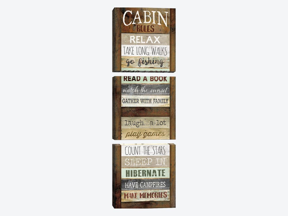 Cabin Rules by Marla Rae 3-piece Canvas Artwork