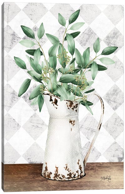 Eucalyptus White Tin Pitcher Canvas Art Print - Marla Rae