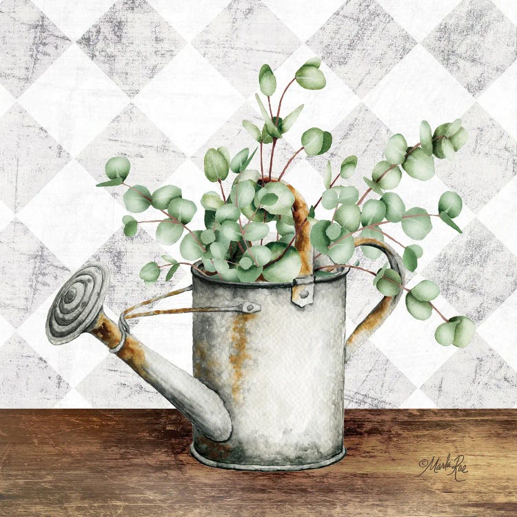 Eucalyptus White Watering Can by Marla Rae wall art