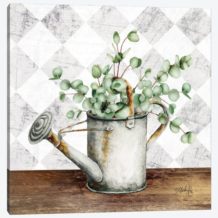 Eucalyptus White Watering Can Canvas Print #MRR242} by Marla Rae Art Print