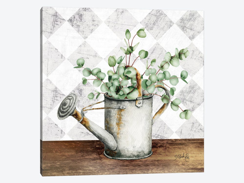 Eucalyptus White Watering Can by Marla Rae 1-piece Canvas Artwork