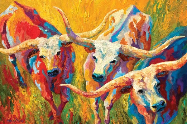 Golden Hour Animals: Dance Of The Longhorns by Marion Rose