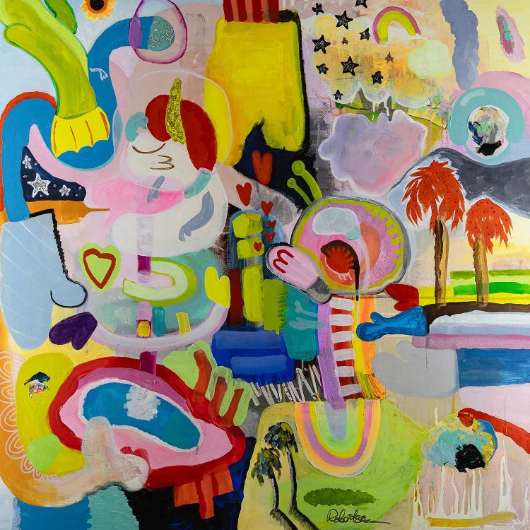 Hugging And Kissing In Helmets And Oven Mitts by Mary Robertson wall art