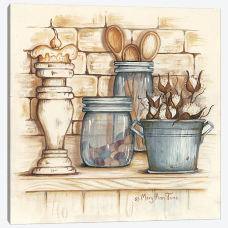 Jars and Wooden Spoons Canvas Print #MRY4} by Mary Anne June Art Print