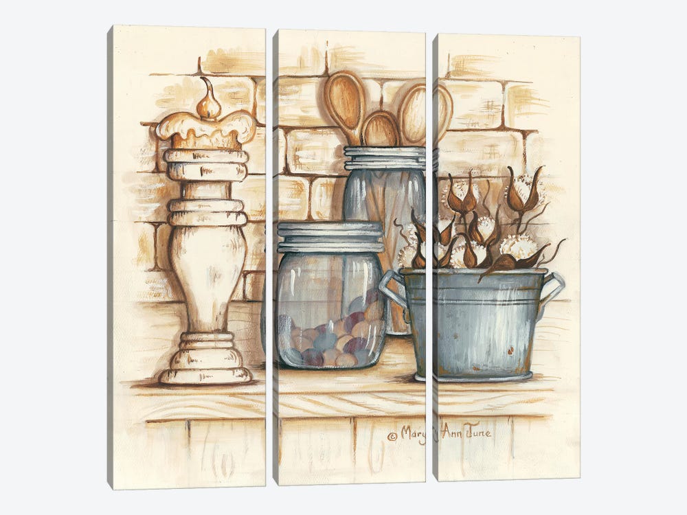 Jars and Wooden Spoons by Mary Anne June 3-piece Art Print