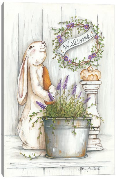 Welcome Bunny Canvas Art Print - Herb Art