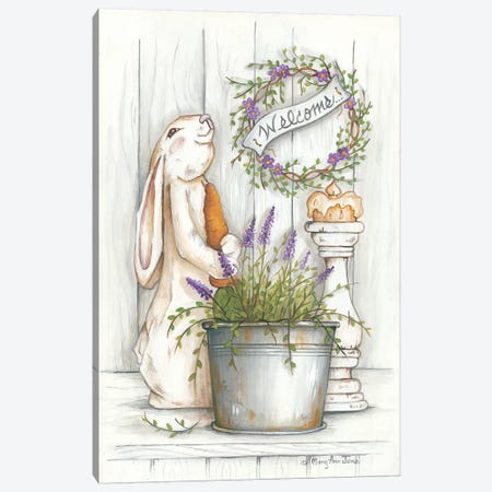 Welcome Bunny Canvas Print #MRY5} by Mary Anne June Canvas Art Print