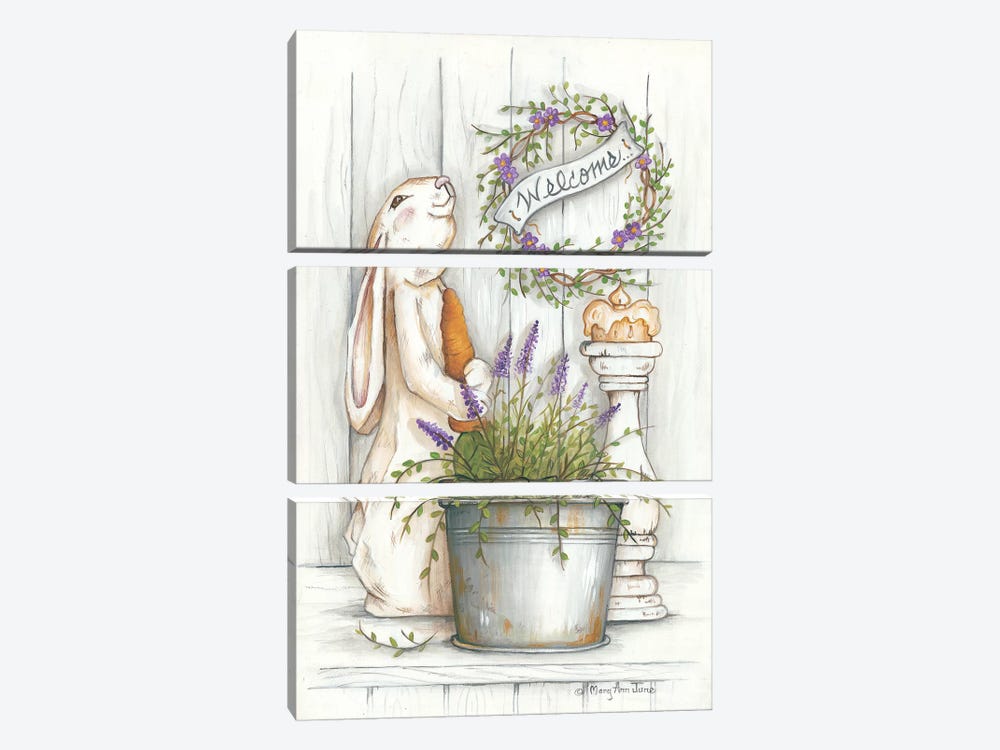 Welcome Bunny by Mary Anne June 3-piece Canvas Art