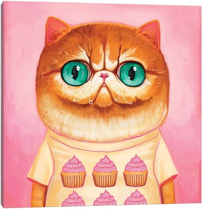Hey Cupcake Canvas Art Print - Orange Cat Art