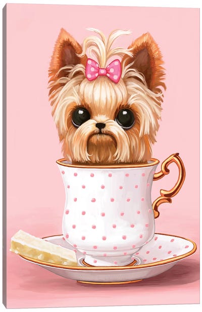 Yorkie In A Teacup Canvas Art Print - Terriers