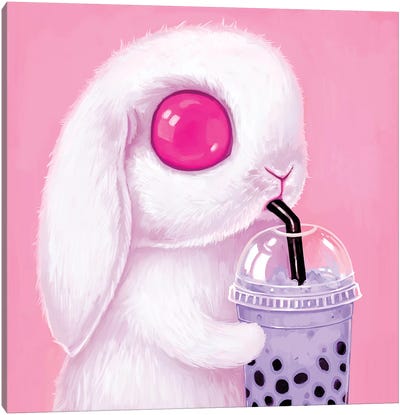 Bubble Tea Bunny Canvas Art Print - Pop Surrealism & Lowbrow Art