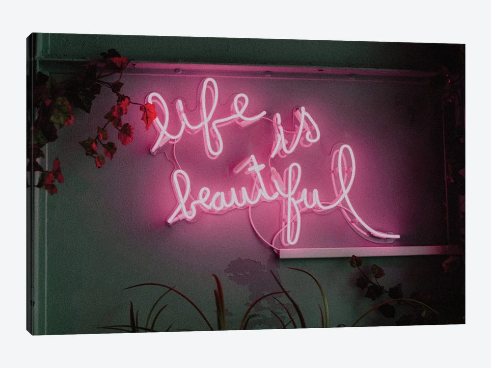 Life is Beautiful Neon by Mambo Art Studio 1-piece Canvas Art