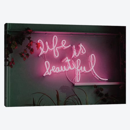Life is Beautiful Neon Canvas Print #MSD116} by Mambo Art Studio Canvas Art Print