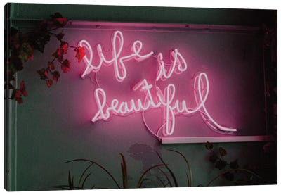 Life is Beautiful Neon Canvas Art Print - Neon Typography
