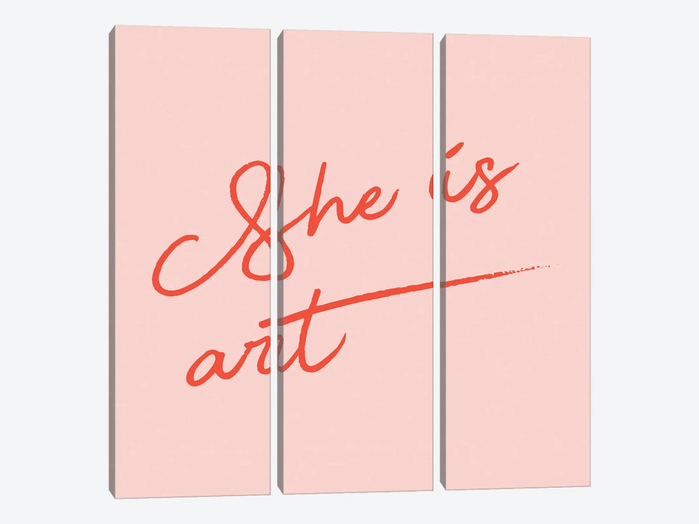 She Is Art Pink by Mambo Art Studio 3-piece Canvas Print