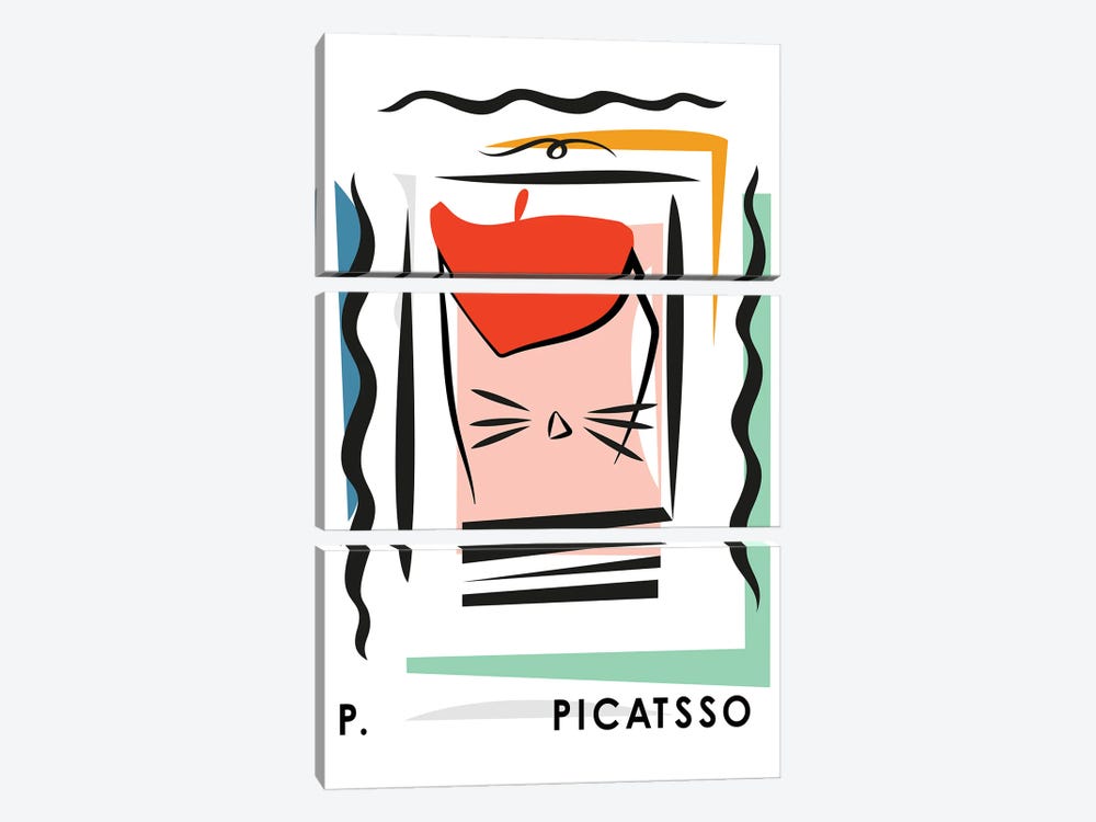 Picatsso Cat Poster by Mambo Art Studio 3-piece Canvas Art