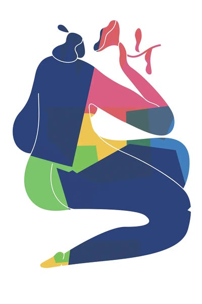 Mambo Art Studio: Woman Curves With Flower by Mambo Art Studio