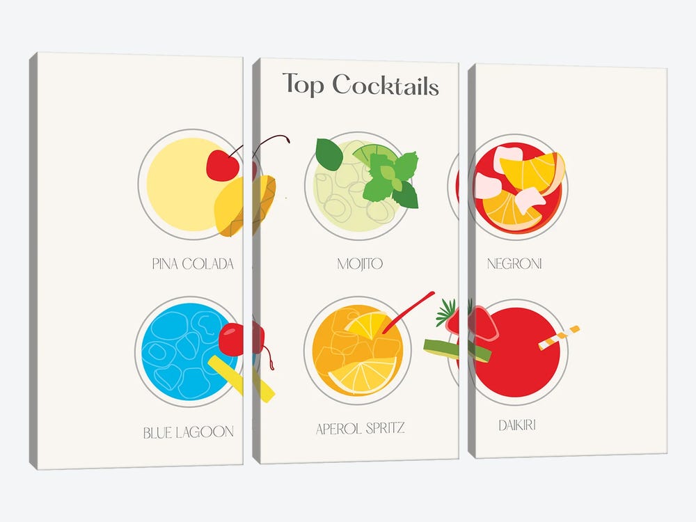 Top Cocktails by Mambo Art Studio 3-piece Canvas Artwork