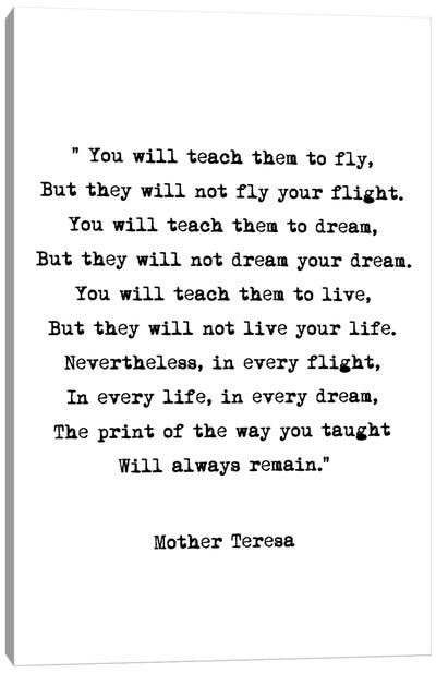 Dream - Mother Theresa Quote Canvas Art Print - Large Black & White Art