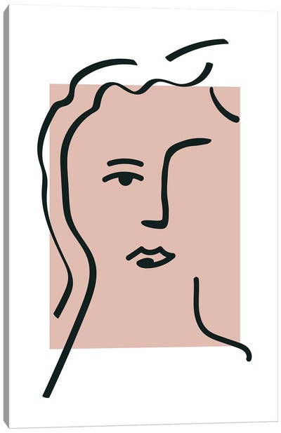Line Art Pink Matisse Inspired Face Canvas Art Print - Mambo Art Studio