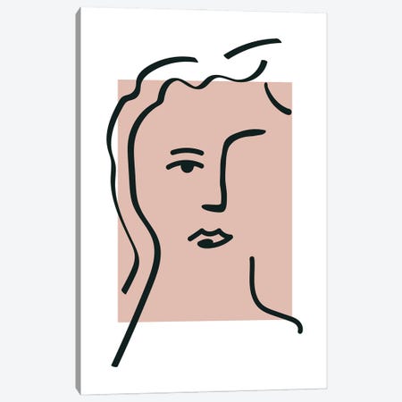 Line Art Pink Matisse Inspired Face Canvas Print #MSD178} by Mambo Art Studio Canvas Artwork